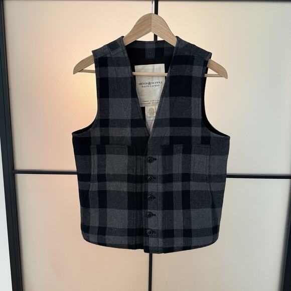 Ralph Lauren Denim & Supply Mens Black Plaid Vest Waistcoat Size Small Academia - Picture 2 of 14
